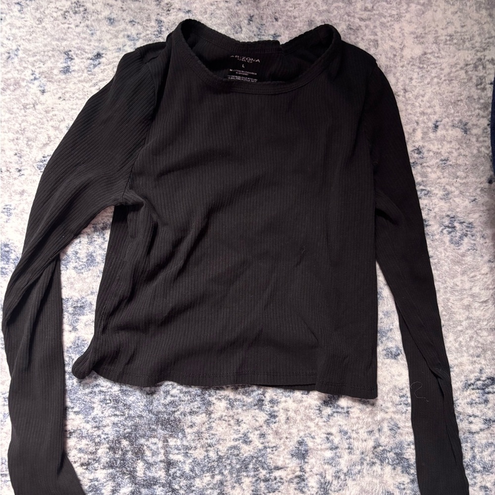 Black Ribbed Long Sleeve Crop Top